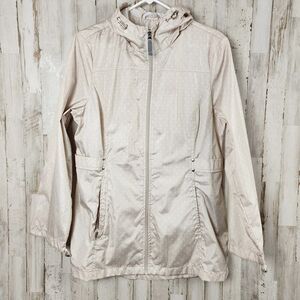 Jones New York Polka Dot Hooded Rain Jacket Light Tan Size Large